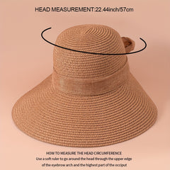 Khaki Ribbon Bowknot Sun Hat Classic Wide Brim UV Protection Straw Hats
