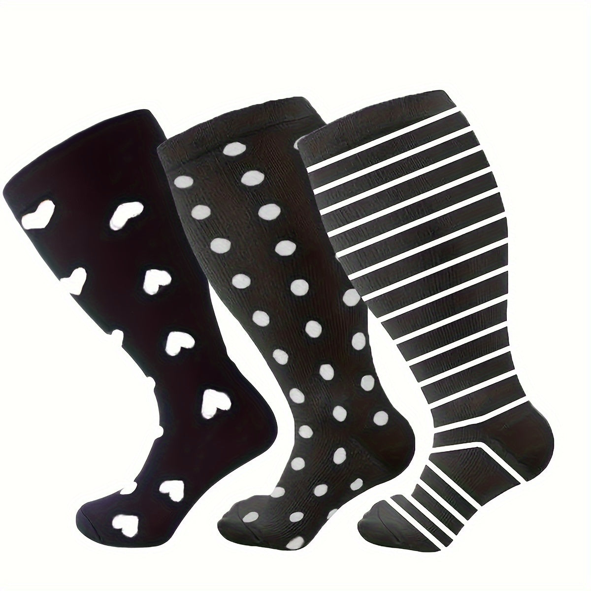 3 Pairs Plus Size Compression Socks 15-20 mmHg Circulation Support
