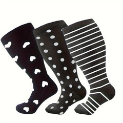3 Pairs Plus Size Compression Socks 15-20 mmHg Circulation Support