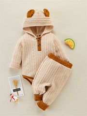 Cute 2 Piece Block Bear Ear Romper for Baby's Cozy Look