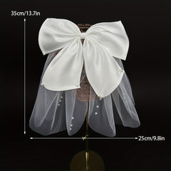 Faux Pearl Bow Veil Hair Clip French Barrette Bridal Head Accessories