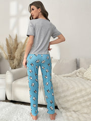 Panda Print Pajama Set Short Sleeve Top & Pants
