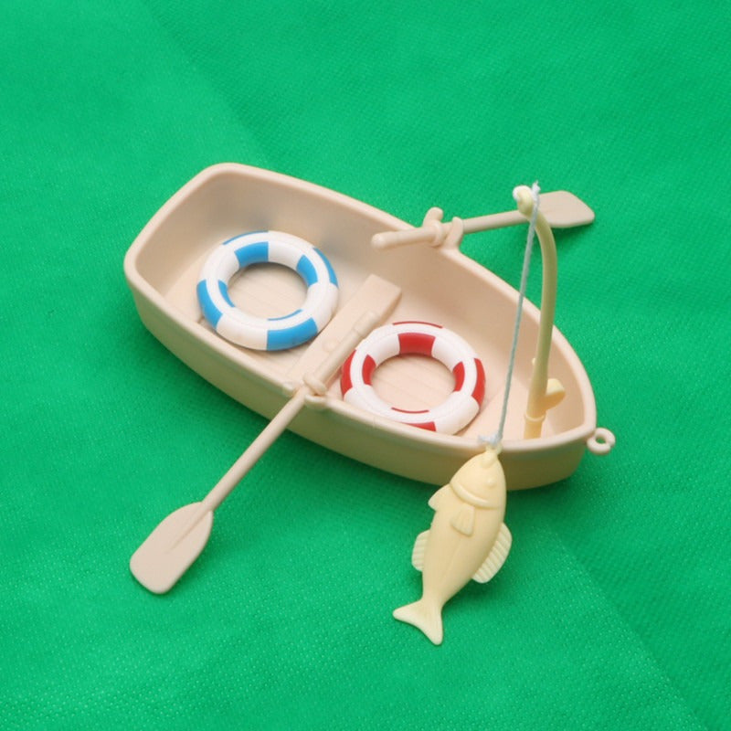 Beige ABS Wooden Rowboat Kit with Accessories for Dollhouse and Model Home Decor
