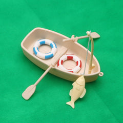 Beige ABS Wooden Rowboat Kit with Accessories for Dollhouse and Model Home Decor