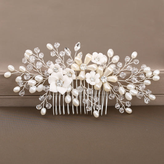 Floral Wedding Comb Pearl Hairpiece Bridal Hair Accessories