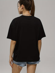 Leopard Heart Print T-Shirt Crew Neck Loose Short Sleeve Tee