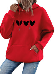 Heart Print Kangaroo Pocket Hoodie Long Sleeve Drawstring Hoodie
