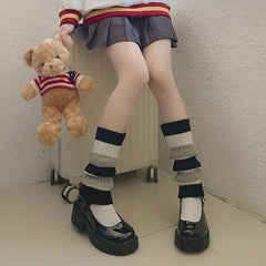 Striped Knitted Leg Warmers Colorblock Knee High Socks