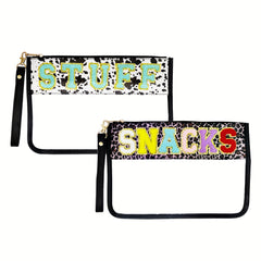 Clear Embroidered Letter Makeup Bag Preppy Patch PVC Waterproof Clutch