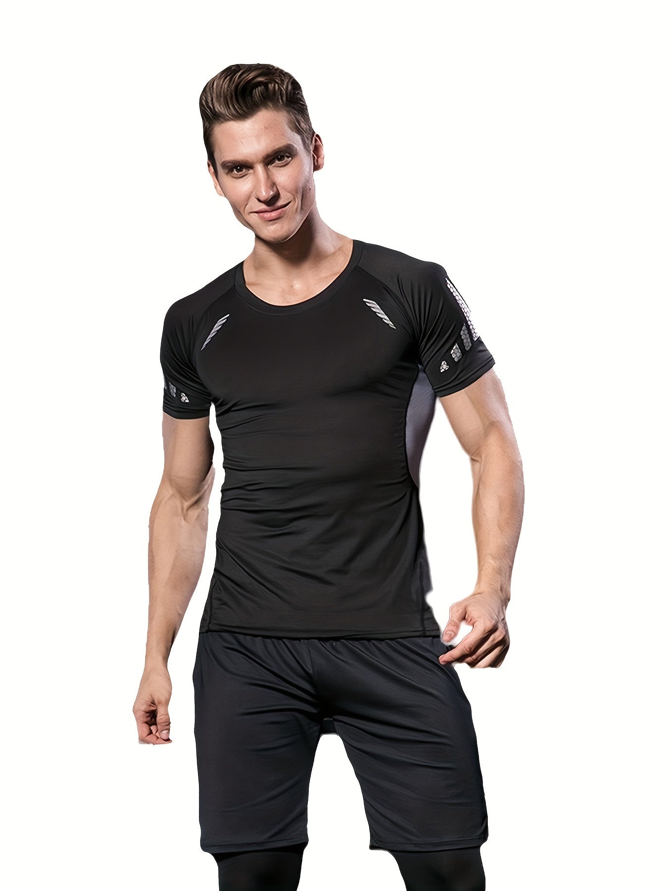 Men's Compression Shirt High Stretch Short Sleeve Top for Outdoor Fitness