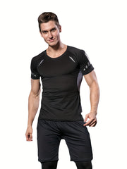 Men's Compression Shirt High Stretch Short Sleeve Top for Outdoor Fitness