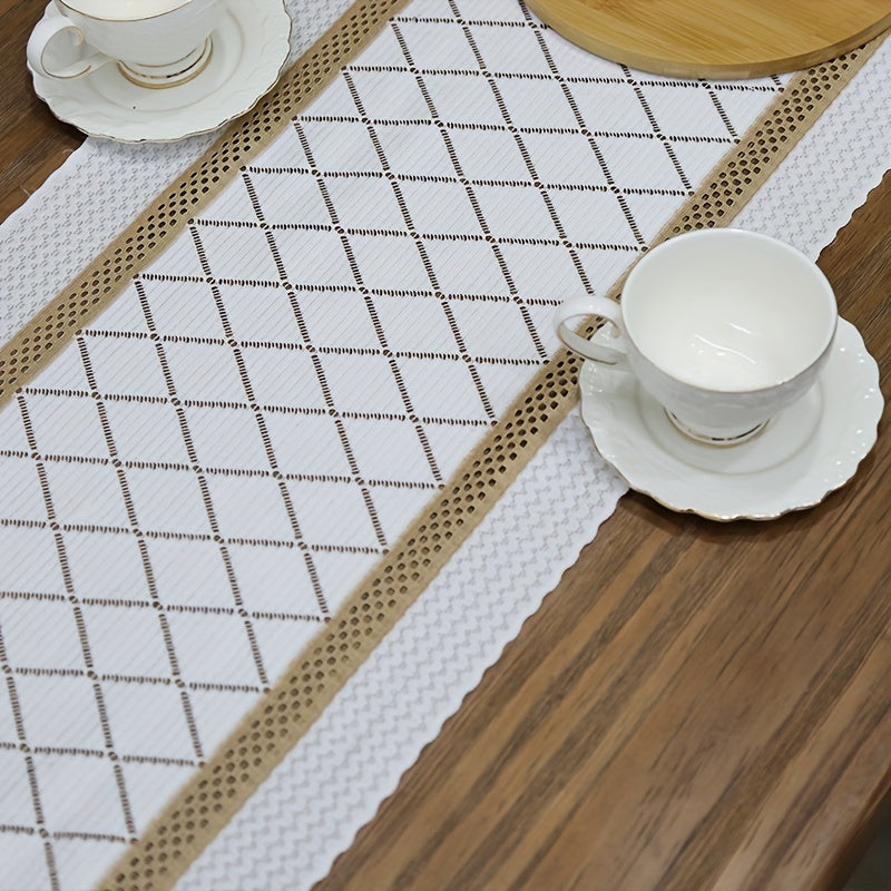 Farmhouse Style Table Runner Set with Prismatic Lace and Burlap - Home Decor