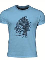Men's Animal Sketch Print Tee Casual Crew Neck Summer Outdoor Tshirt