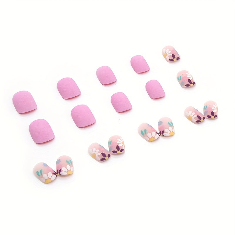 24pcs Colorful Daisy Flower Press On Nails Matte Acrylic Stick On Nails