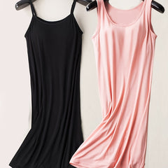 2-Pack Women's Plus Basic Nightdress Set Round Neck Soft Cami Dr