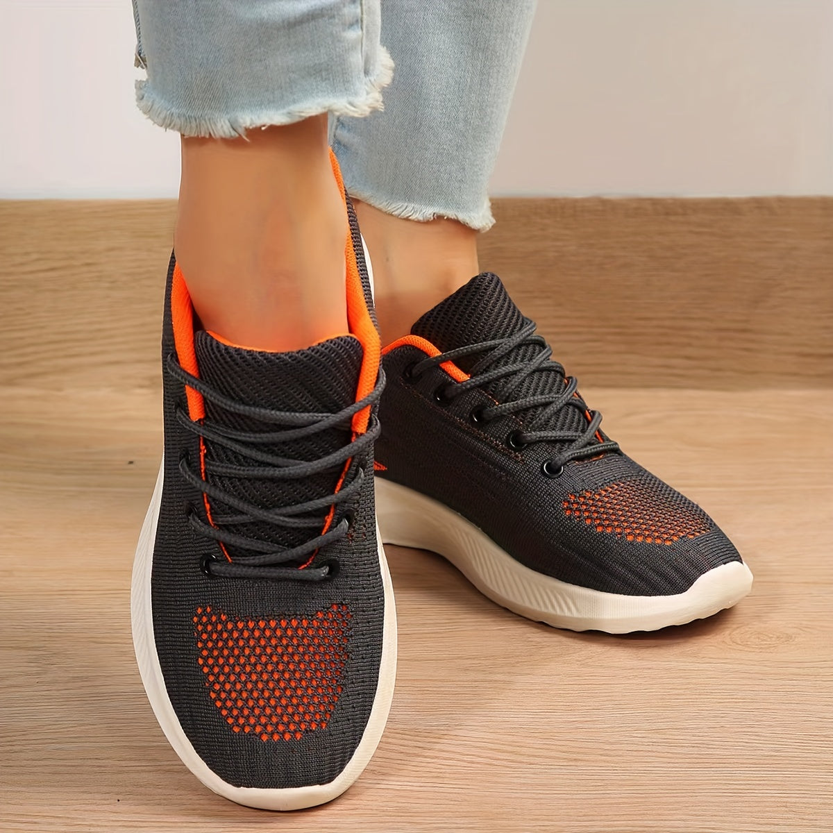 Women's Breathable Knit Sneakers Casual Lace Up Running Shoes