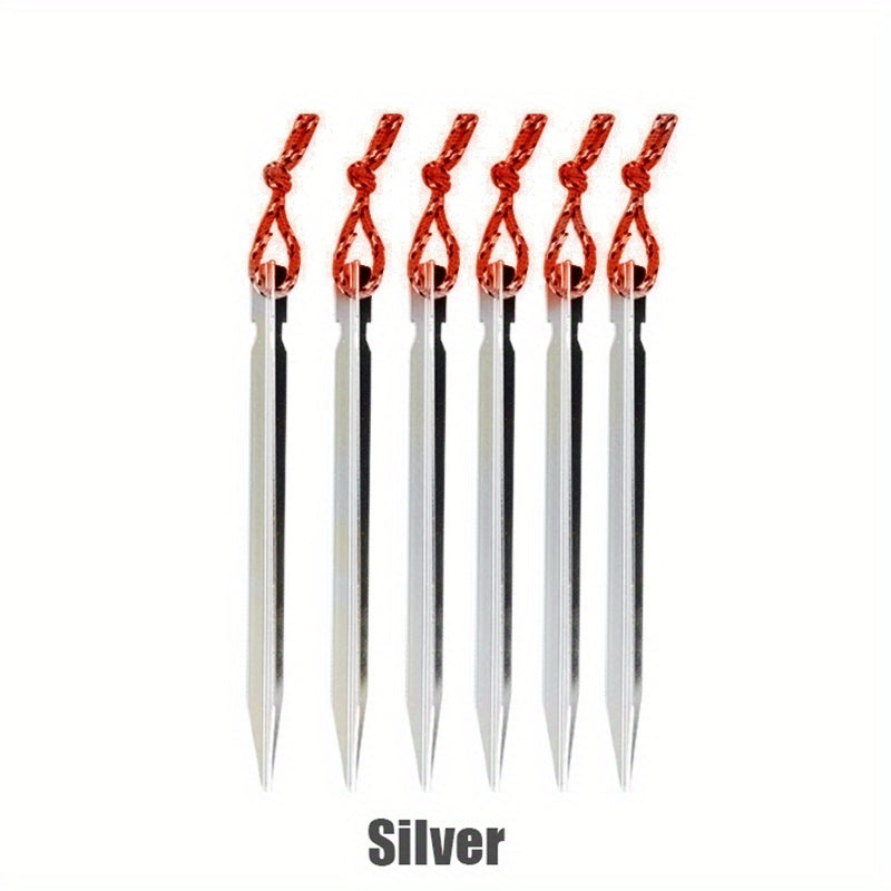 6pc Aluminum Garden Stakes 7.08in, Reflective Cord, Tent Pegs & Hamm