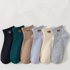 Cute Bear Print Crew Socks Set for Women