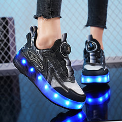 Girl's LED Roller Shoes w/ Rotating Buckle & Wheels