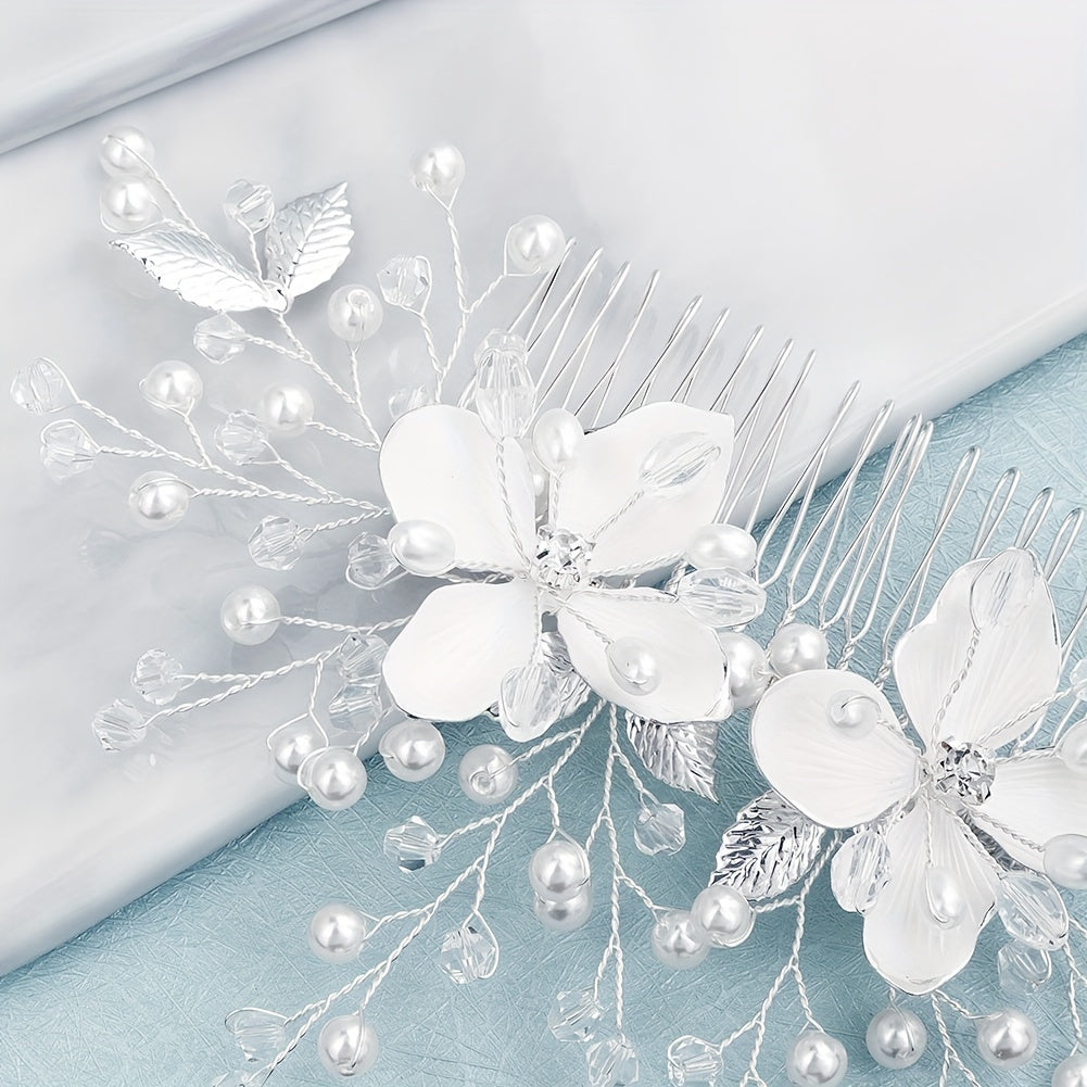 Flower Charm Hair Comb with Faux Pearl & Crystal - Wedding Headwear