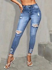 Ripped Holes Skinny Jeans Slim Fit High Stretch Distressed Tight Jeans