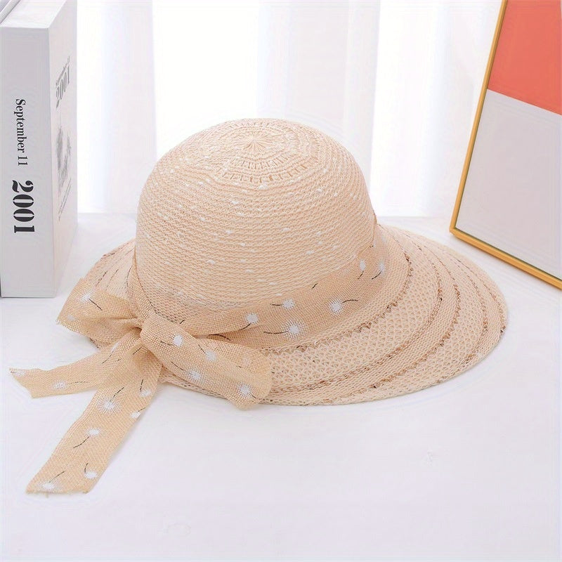 Wide Brim Sun Hat with Ribbon Bowknot for Women