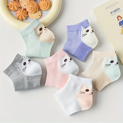 6 Pairs Cartoon Cat Print Socks & Sports Short Socks Women's Stockings