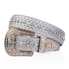 Engraved Buckle Y2K Belt Beads Rhinestone Decor Sparkling PU Belt