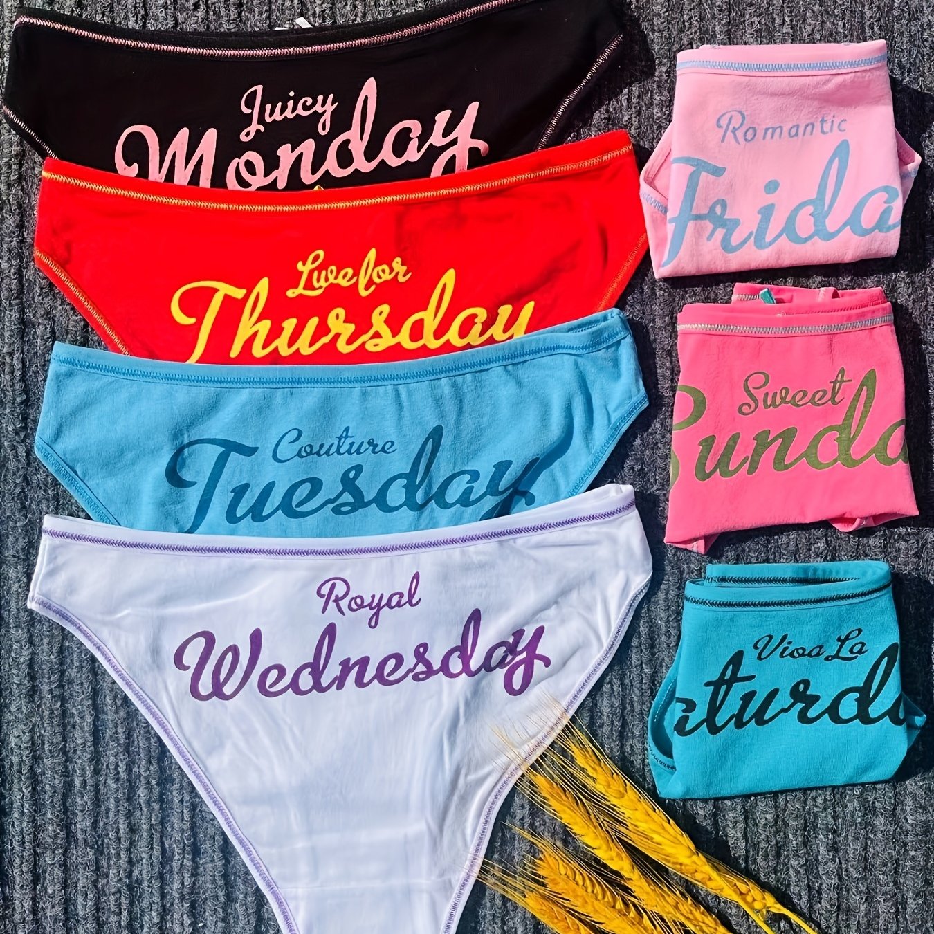 7 Pcs Letter Print Bow Tie Briefs Mid Rise Intimates Panties Women's Lingerie