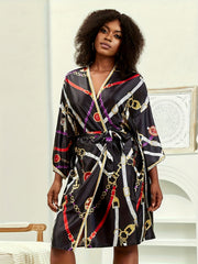 Retro Kimono Chain Print Open Front