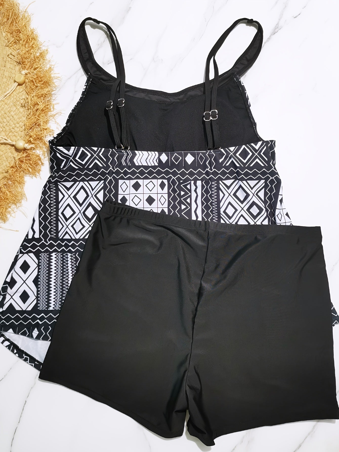 Boho Tankini Set Geo Print Cami Top & Shorts Swimsuit