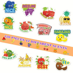 120pcs Scented Stickers Fruit Pattern 12 Fruits Flavors Reward Stickers