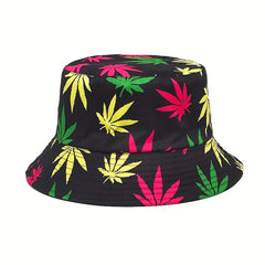 Leaf Print Bucket Hat Double Sided Sun Hat