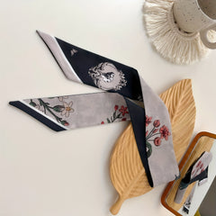 Flower Print Skinny Scarf Neckerchief Hair Ribbon Decorative Twilly Scarf