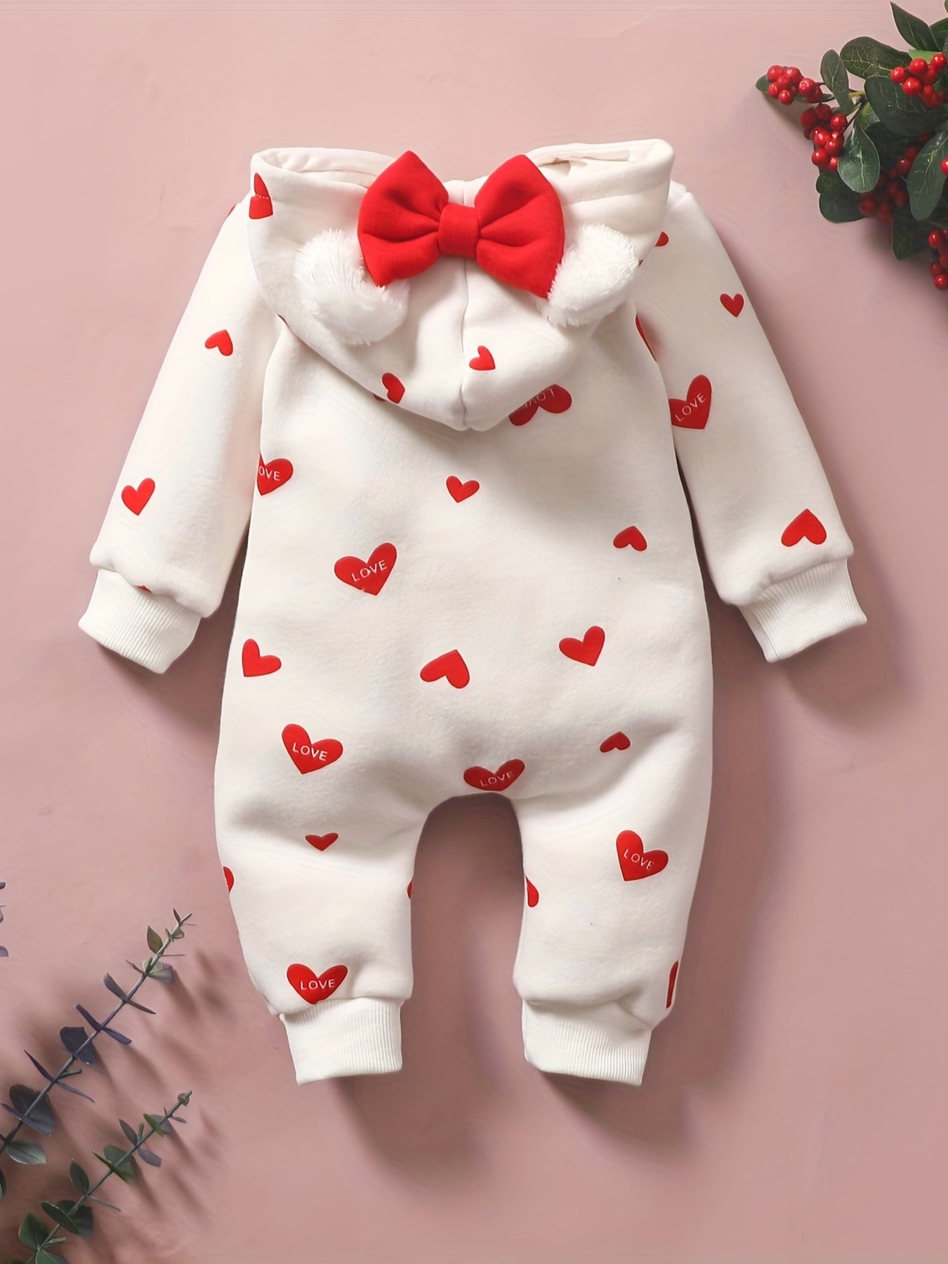 Heart Patterned Baby Jumpsuit for Winter Warmth