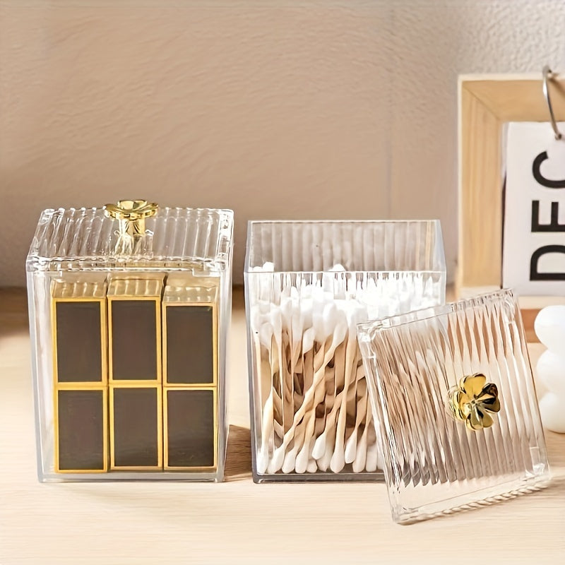 Acrylic Cotton Swabs Jar Holder - Clear Vanity Makeup Organizer