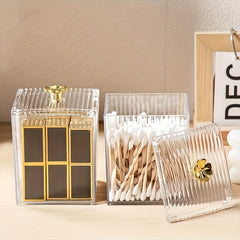 Acrylic Cotton Swabs Jar Holder - Clear Vanity Makeup Organizer