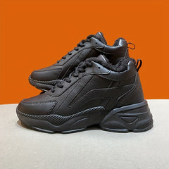 Women's Waterproof Faux Leather Chunky Sneakers - Comfortable Thick Bottom Shoes