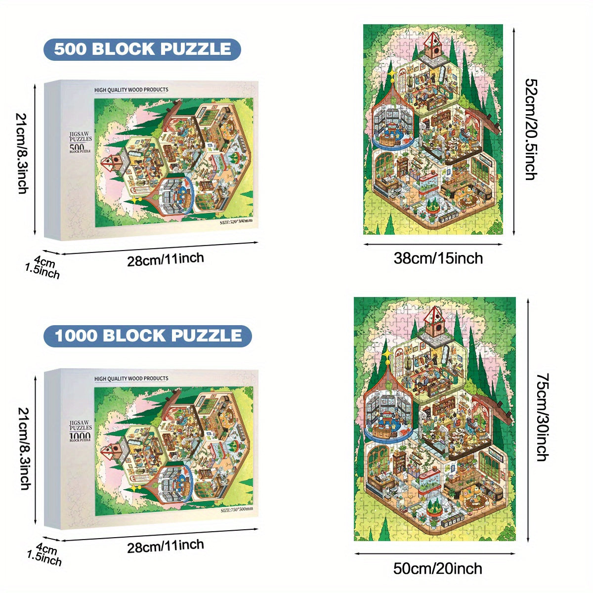 Wooden Puzzle - 500/1000pcs Cartoon Store Print - Stress Relief Family Game