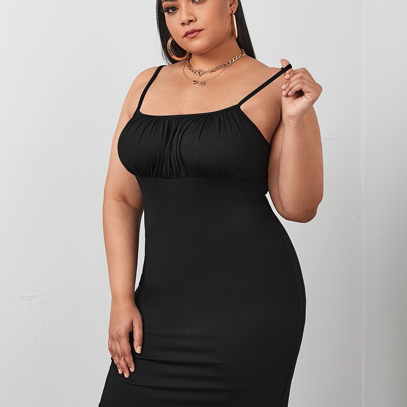 Plus Size Shirred Front Slim Fit Slip Dress