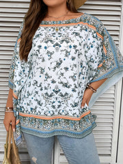 Boho Blouse Women's Plus Floral Print Batwing Sleeve
