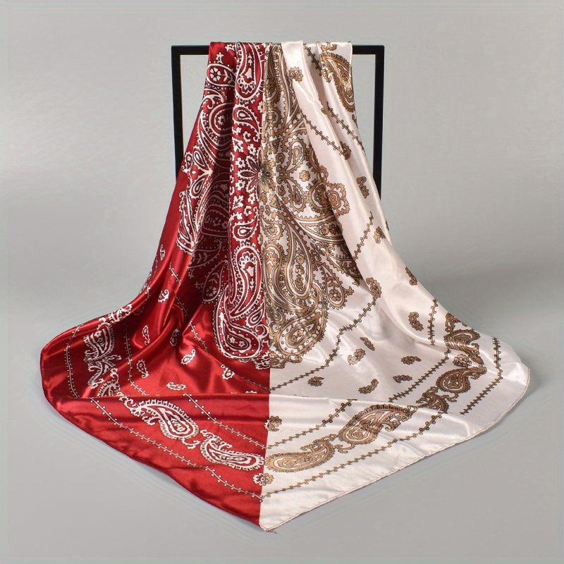 Vintage Paisley Print Satin Scarf Block Square Neckerchief Women Shawl