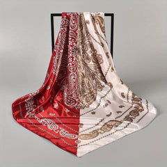 Vintage Paisley Print Satin Scarf Block Square Neckerchief Women Shawl