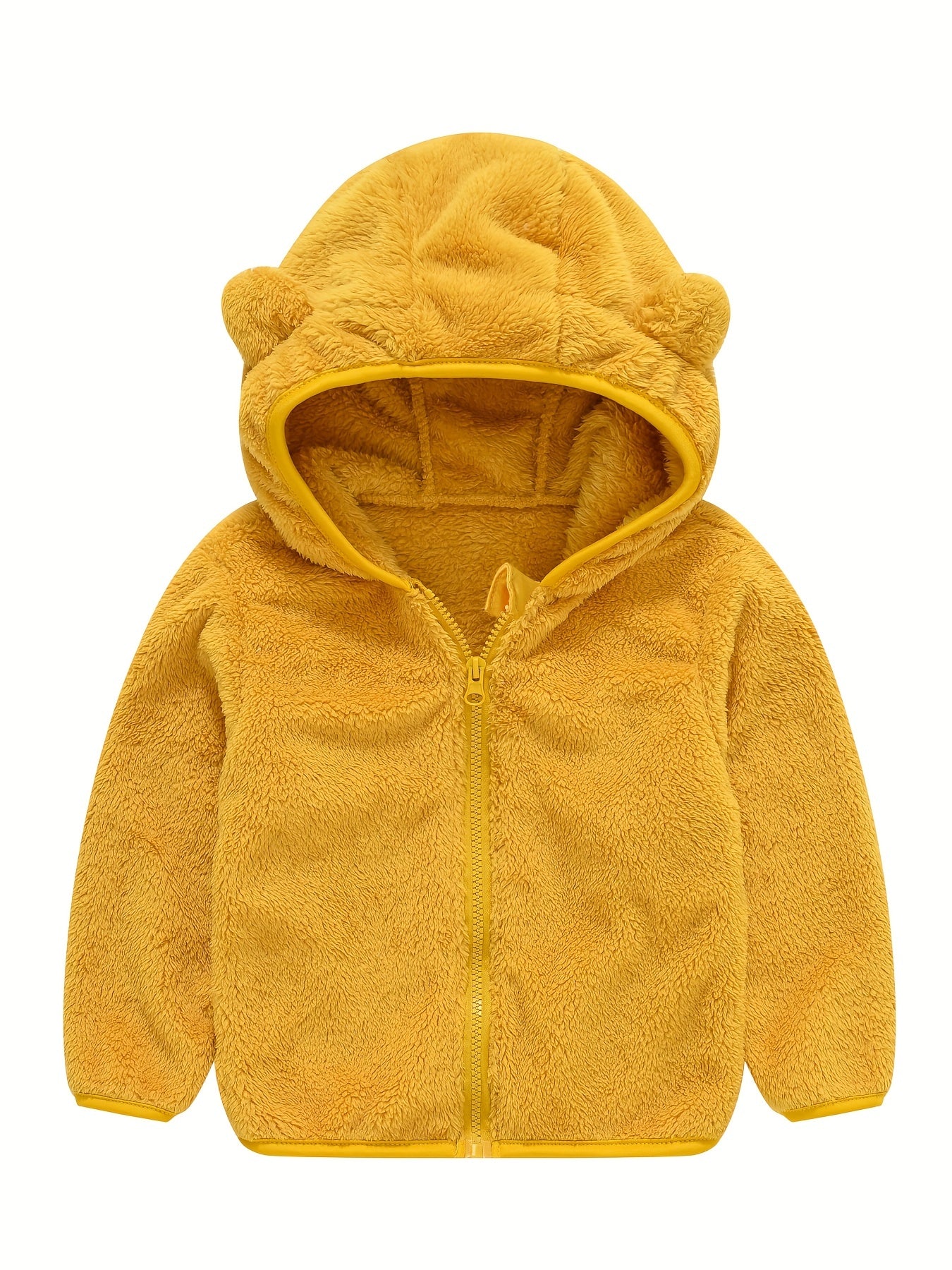 Baby Boys Hooded Plush Coat With Ears Zip Up Jacket