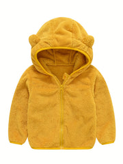 Baby Boys Hooded Plush Coat With Ears Zip Up Jacket
