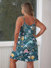 Women's Plus Dinosaur & Floral Print Sleeveless Nightdress