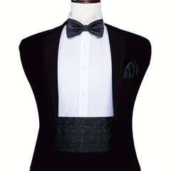 Barry Wang Men's Cummerbund Bowtie Set Silk Paisley Floral Pre-tied