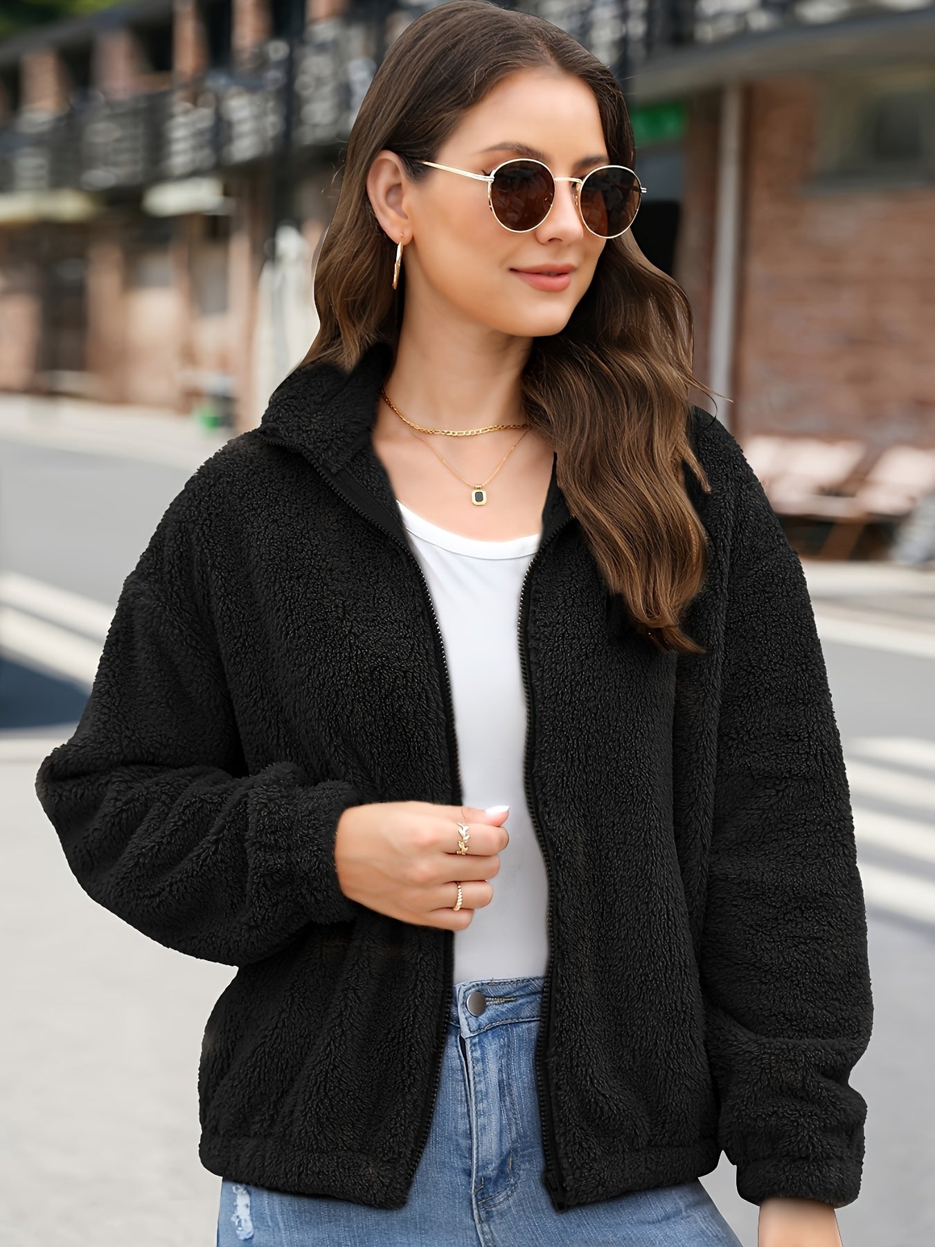 Women's Plush Fleece Winter Coat Soft Comfort Crop Jacket