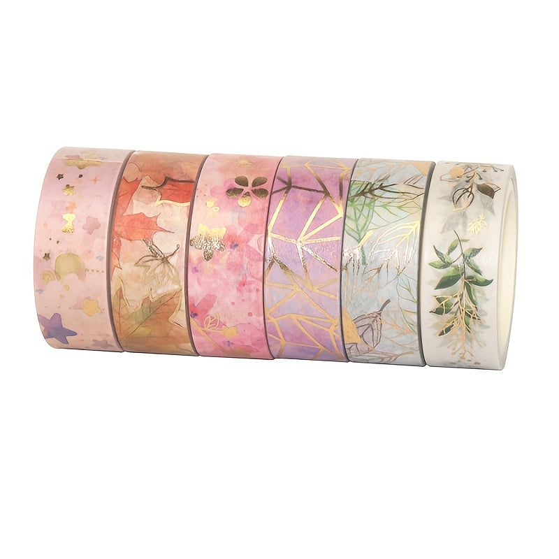 6-Piece Floral Bronzing Decoration Journal Tape Set