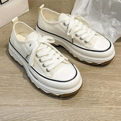 Women's Platform Canvas Lace Up Outdoor Shoes Low Top Sneakers